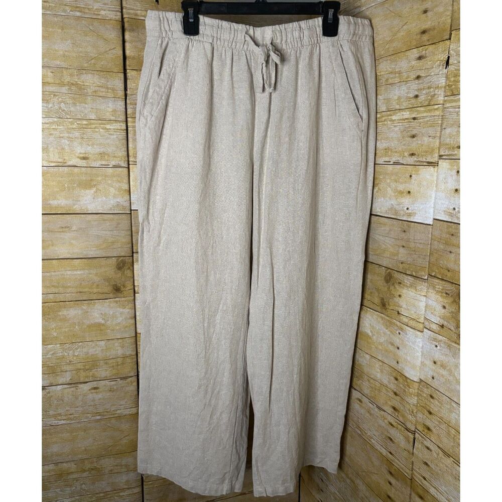 OLD NAVY HIGH RISE WIDE LEG CASUAL CLASSIC COASTAL EVERYDAY LINEN BLEND PANTS - Picture 2 of 4